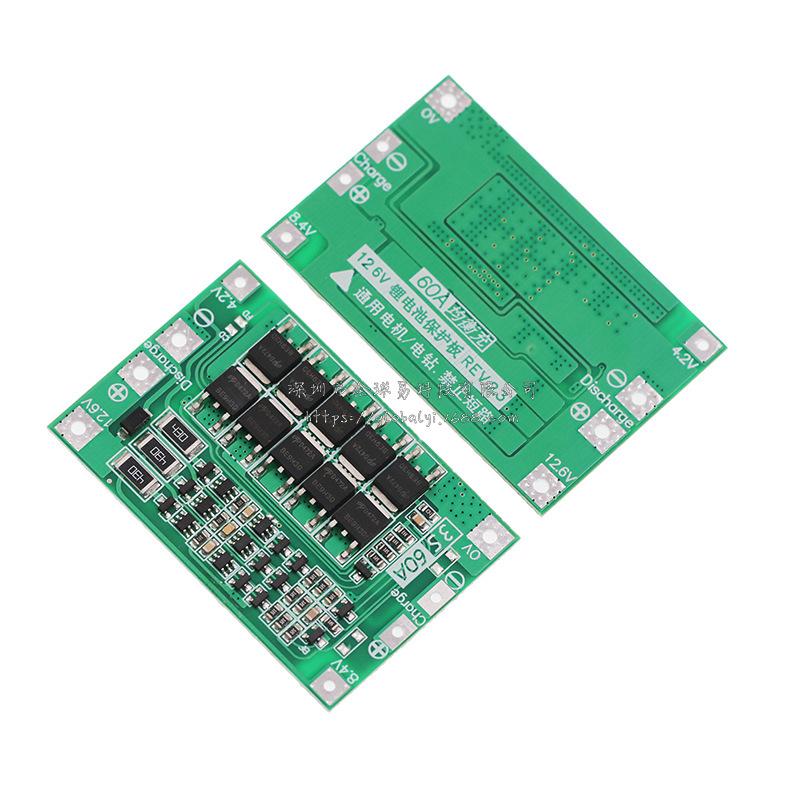 3-String 11.1V/12.6V 18650 Lithium Battery Protection Board with 60A Balanced Current Slot