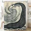 Black White Wave Print Shower Curtain Modern Bath Decor