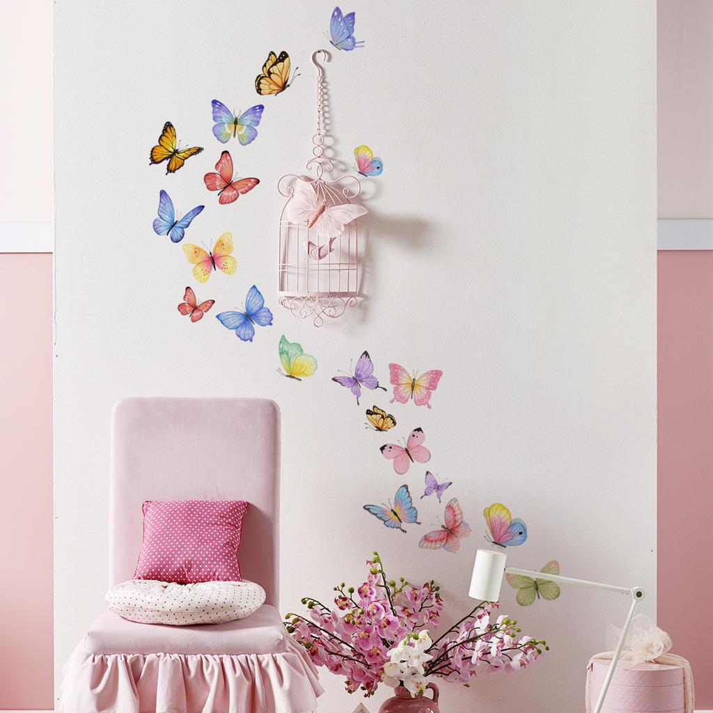 Watercolor Butterfly Wall Sticker Living Room Bedroom Background Decor Wallpaper For Home Decoration Self-adhesive DIY Decals