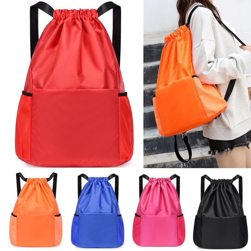 Water-Resistant Foldable Large Capacity Drawstring Sports Backpack with Logo Print for Fitness and Basketball