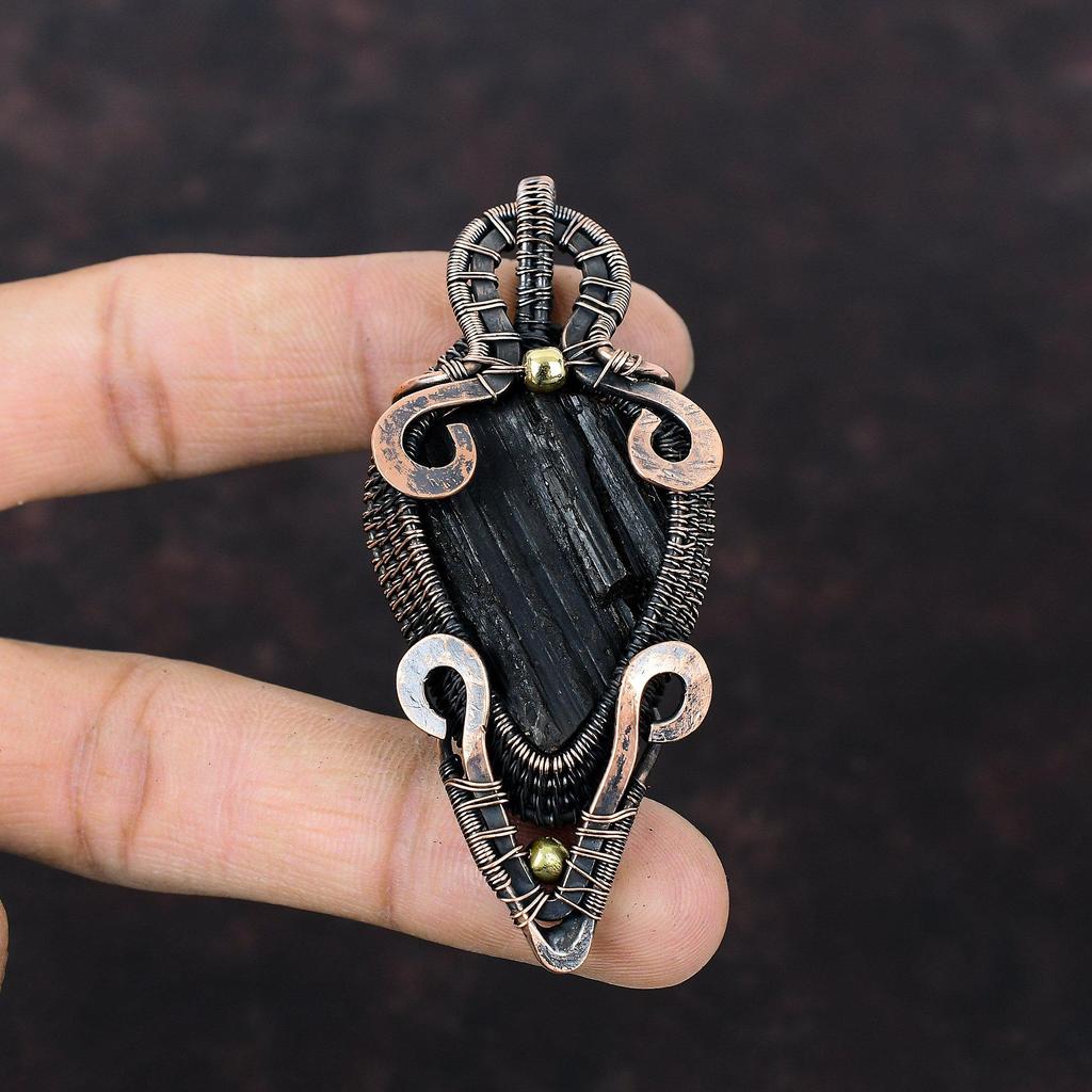 Black Tourmaline Rough Pendant Copper Wire Wrapped Pendant Handmade Brand New Pendant Gemstone Copper Jewelry Gift For Her Pendant For Women