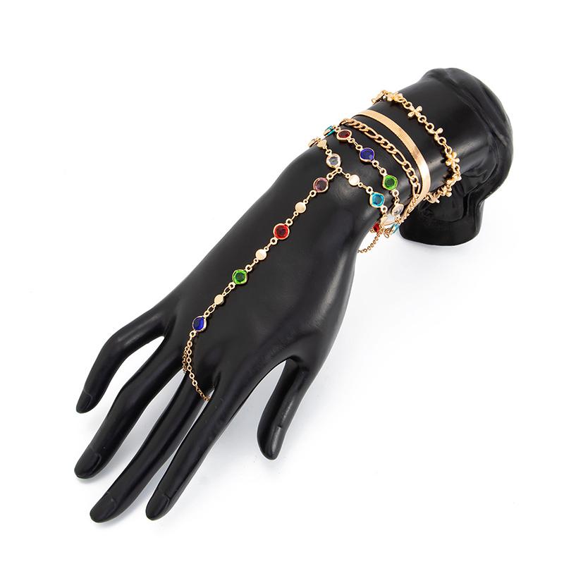 Luxury Minimalist Gold Plated Thin Chain Finger Ring Hand Chain Bracelets For Women, Party Elegant Jewelry