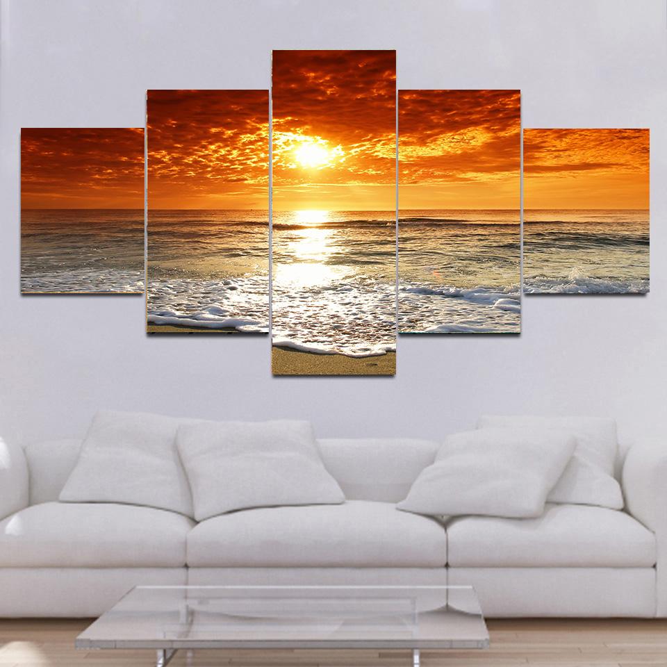 5 Pieces Natural Blue Beach Sunset Landscape Canvas Painting Seascape Posters And Prints Wall Art Pictures Home Decor No Frame