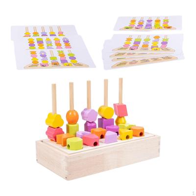 Holzperlen Reihenfolge Spielset Montessori Spielzeug Tragbarer Bauen Zuordnen Form Stapler