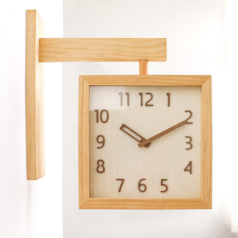 Clock Solid Wood Double-sided Wall Clock Silent Living Room Home Simple Modern Japanese Clock Wall Corner Two-sided Clocks