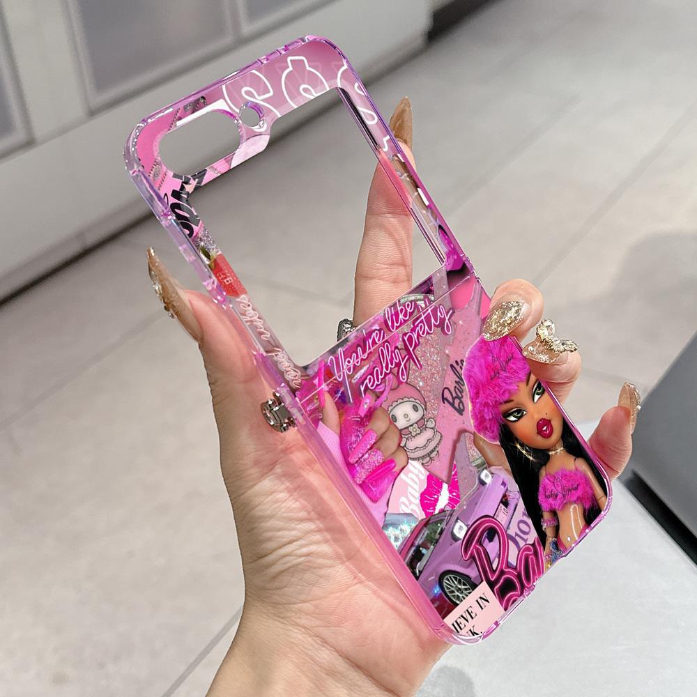 

Fashion New lovely Doll Bratz Metal Connector Phone Case for Samsung Galaxy Z Flip3 Flip4 Flip5 Flip6 Flip7 Candy Color Soft TPU Samsung Z Flip3 5G