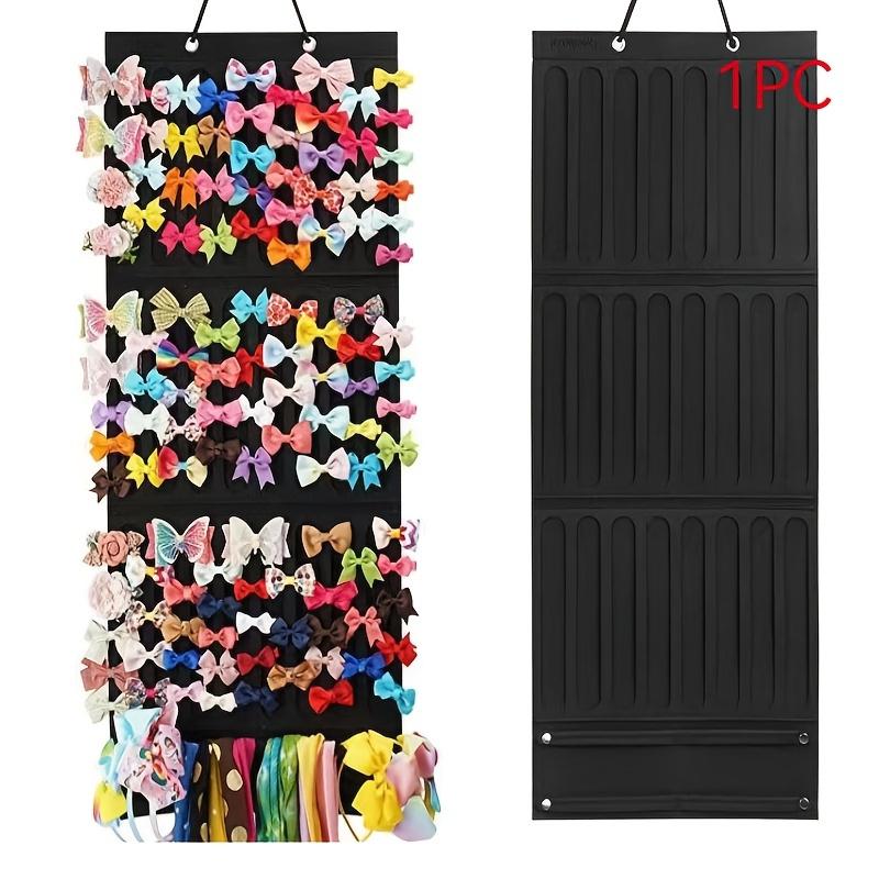 Pink Hanging Jewelry & Hair Accessory Organizer Bag - Felt Wall-Mounted Storage with Multiple Compartments for Headbands, Ribbons, and More