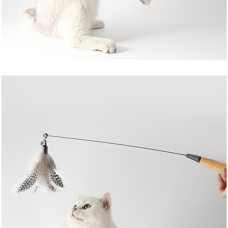 Cat Funny Stick Long Rod Cork Handle Spring Funny Cat Stick Cat Interactive Toy Unbreakable With Bell