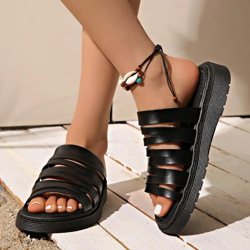 

Fashion 2025 Summer New Women s Outdoor Platform Slippers Versatile Plus Size Casual Sandals Comfortable Beach Daily Concise Slippers 36