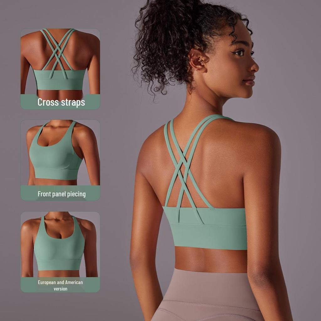 Double-Sided Criss-Cross Shockproof Sports Bra - Cloud-Like Yoga Fitness Top