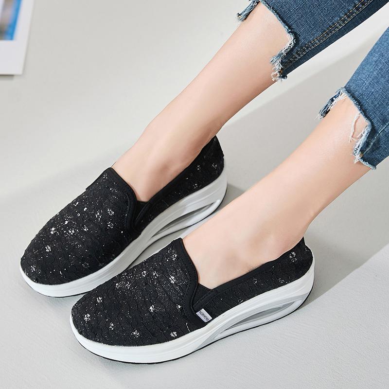 Rocking shoes women's summer new fly-woven mesh breathable casual mother shoes one-pedal platform women's shoes