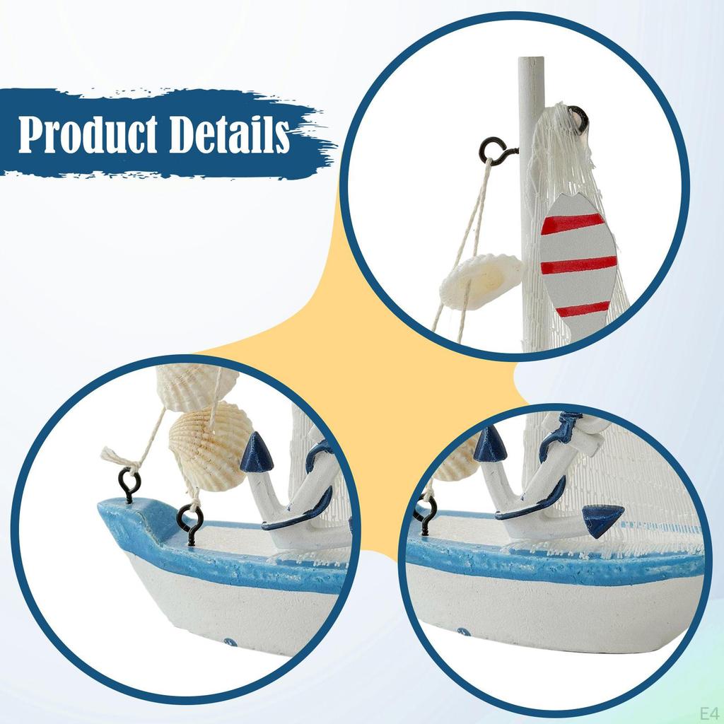 Mini Sailboat Model Beach Nautical Decorative Crafts Table Ornament Home Decor for Housewarming