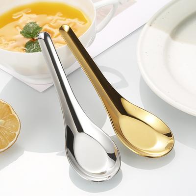 304 Edelstahl Reissuppenlöffel mit flachem Boden Silber Golden Hochglanzpoliert Geschirr Haushaltsreislöffel Küchenbedarf