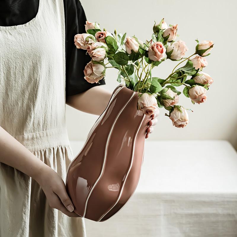 Simple Ceramic Vase, Living Room Dining Table Decoration Ornament, Water Raised Flowers, Dried Flower Arrangement, Designer Flower Arrangement