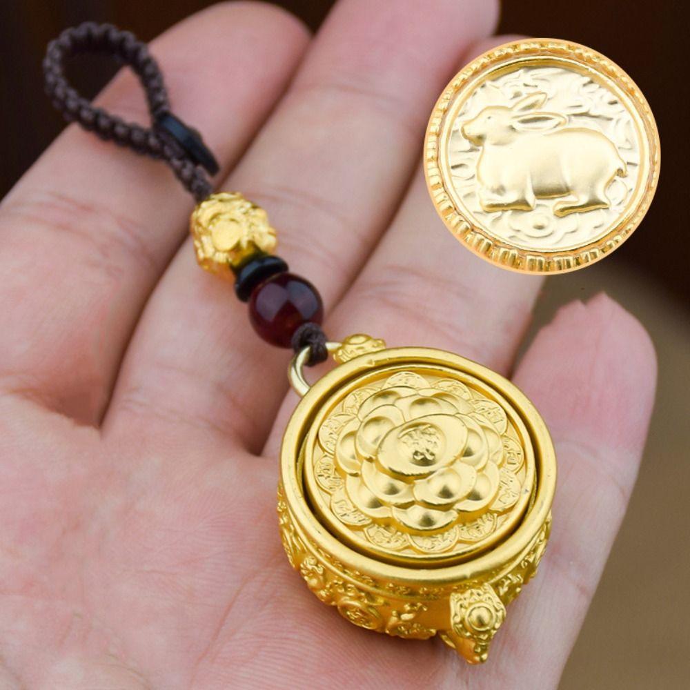 Copper Chinese Style Lucky Pendant Rotatable Car Key Ring Zodiac Cornucopia Key Chain Men