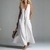 Robe longue maxi décontractée pour femme, couleur unie, col en V profond, sans manches, avec poches plaquées