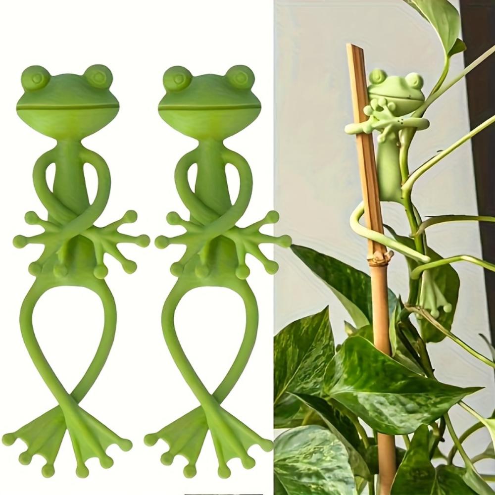 10PCS green frog plant racks,cute and stable PP plant supports,  for small potted plants and granulation plants, perfect for garden decorations