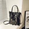 Women Sequined Bucket Handbag Retro Fashion Daily Commute Crossbody Shoulder Bag