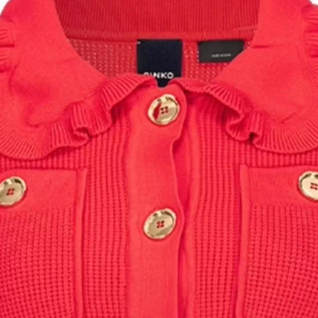 PINKO Pink Short Ruffle Hem Knit Cardigan Jacket Women jackets Red 103160A1Q3-R48