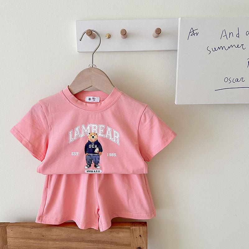 Solid Color Suit Casual Sports Clothing Summer Child T Shirt Shorts Outfits Babies Cute Short Sleeve Two Piece Sets