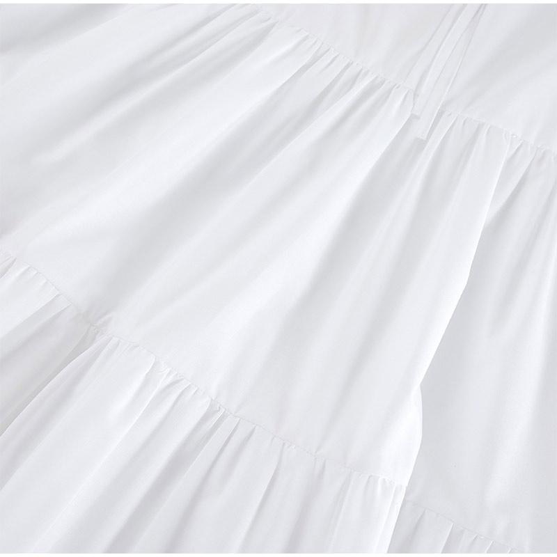 Elegant Ruffles Short A-line Dress Women Lace Up O-neck Sleeveless Vacation Dresses  Lady White Party Dress