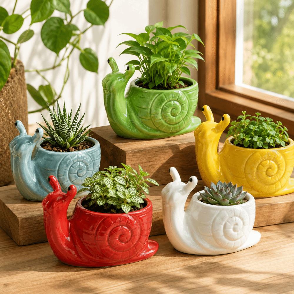 Pot de fleur en céramique en forme d'escargot Boîte de rangement Jardinière Pot pour succulentes Accessoires de bureau