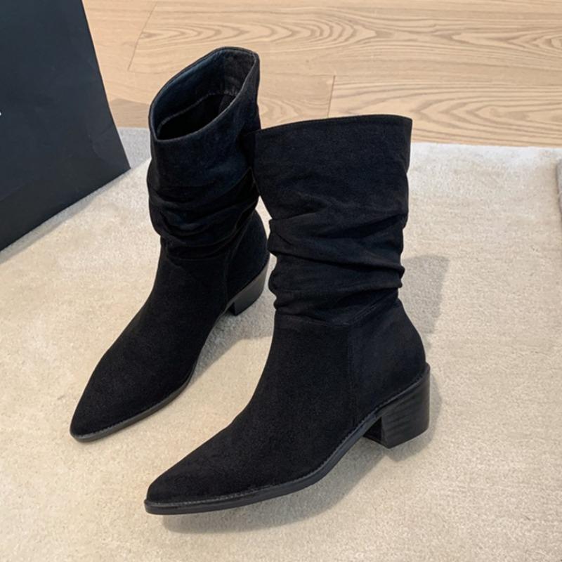 Fashion 2025 Mid Heels Ankle Boots for Women Fashion Suede Winter Shoes Elegant Chelsea Short Boots New Trends Dress Pumps Zapatillas