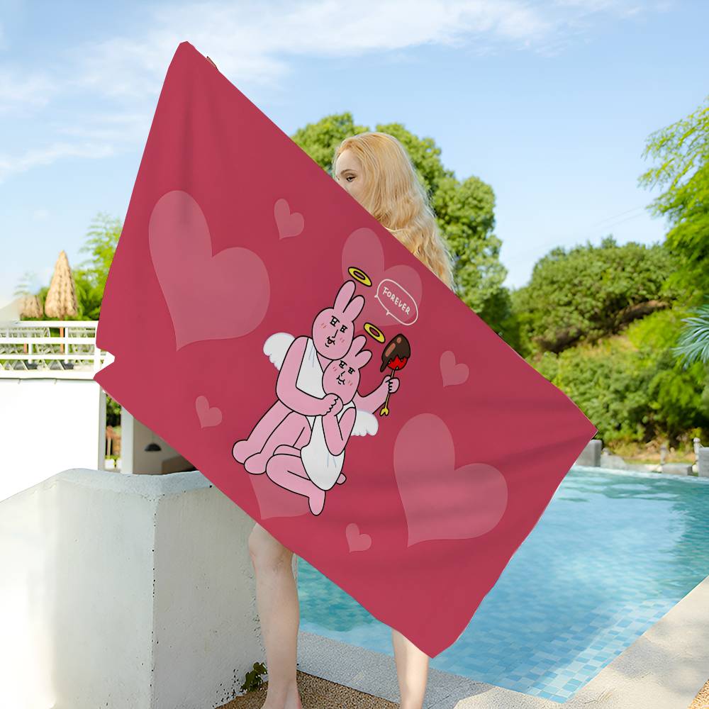 My F-Friend Pink Rabbit Funny Anime Beach Towel Colorful Bath Towels For Girl Microfiber Quick Dry Custom Sand Free Beach
