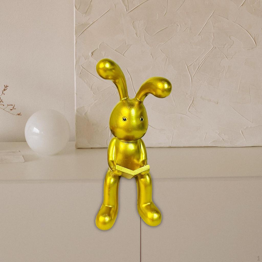 Statue Bookshelf Sculpture Artwork Animal Figures Resin Bunny Figurine Ornament for Home Shelf Desk