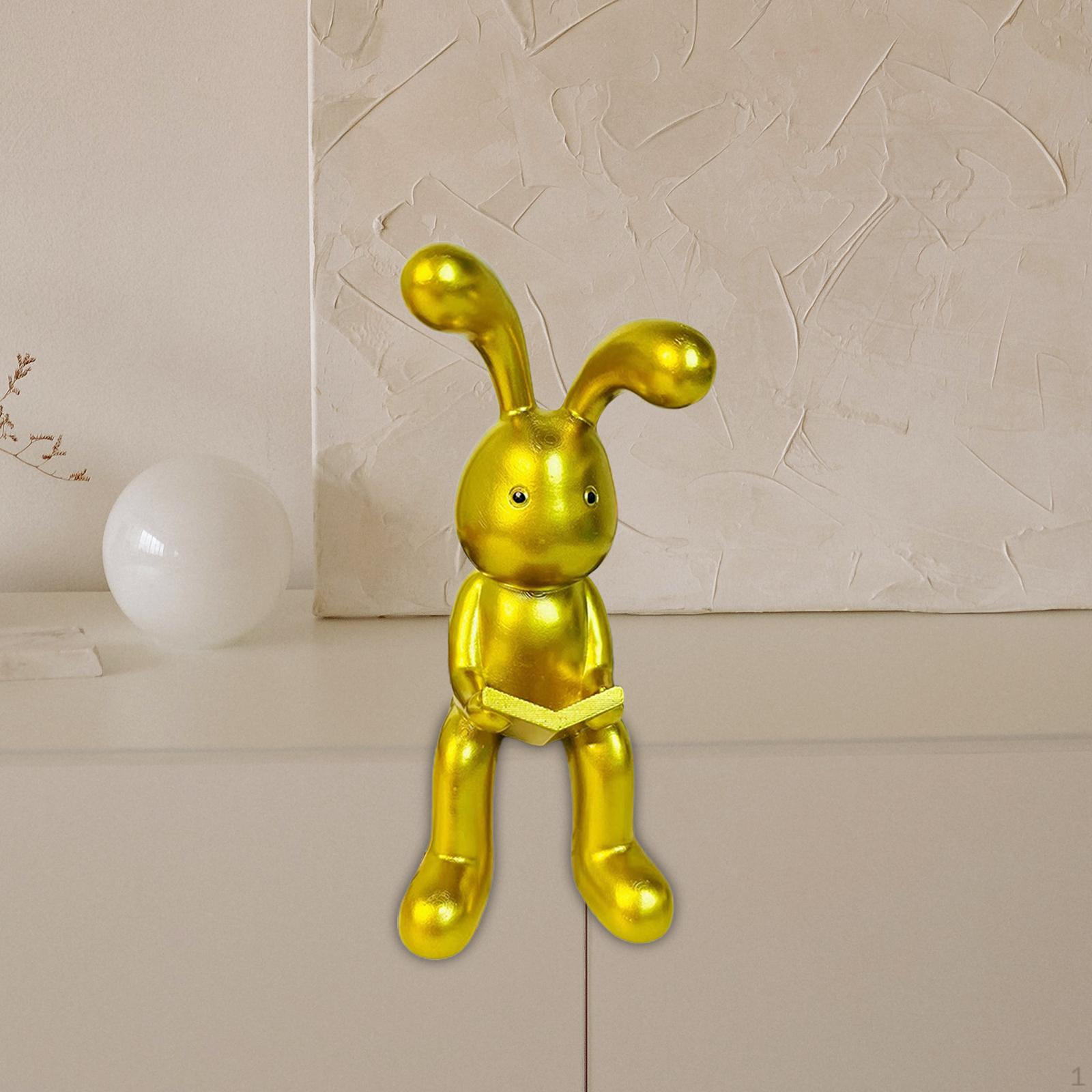 

Statue Bookshelf Sculpture Artwork Animal Figures Resin Bunny Figurine Ornament for Home Shelf Desk Reading золотий