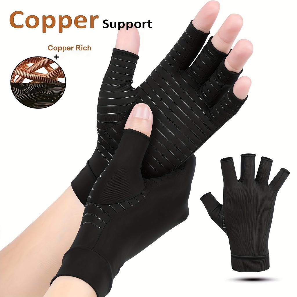 Copper Fingerless Cycling Gloves,Quick-Dry Breathable Sport Gloves,Universal Fit Forcycling & Sports Activities,Fishing,Work