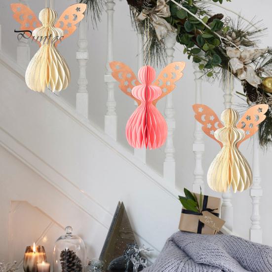 Andělská plástvová ozdoba Papírový anděl Závěsná ozdoba s třpytivým okrajem 3D plástvová andělská dekorace na narozeninovou oslavu svatbu