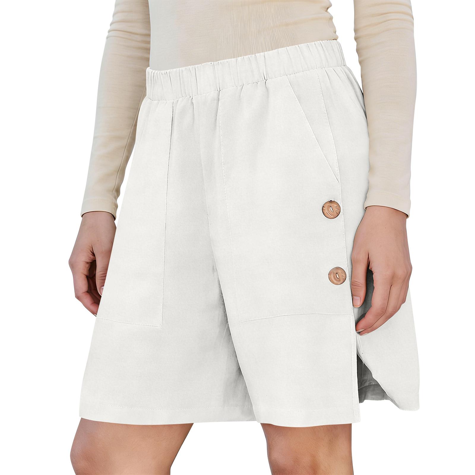 

Women s Loose Casual Shorts, Casual Cotton And Linen Loose Pants, With Pockets S білий