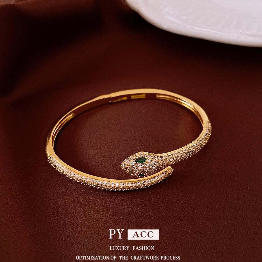 Bracciale Apribile in Zircone Placcato Oro 18k Reale Serpentine Bracciale di Lusso Leggero di Fascia Alta Gioielli di Nicchia Temperamento per Donne