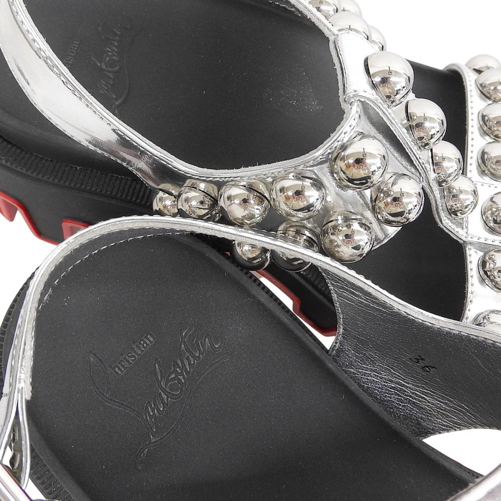Christian Louboutin Duniclou Studs Ankle Strap Heel Sandals, Black x Silver, Size 36 shoes 36 Silver / BlackUsed