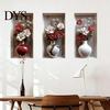 Easy Install Wall Sticker 3 Pcs 3D Vase Stickers Vintage Flower Art Space Extension Self-Adhesive Colorful Floral Blossom Decals for Bedroom