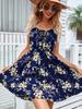 Summer Fashion Black Backless Beach Sundress Sexy Floral Print Short Dress Women Casual Sleeveless Lace-up Dresses