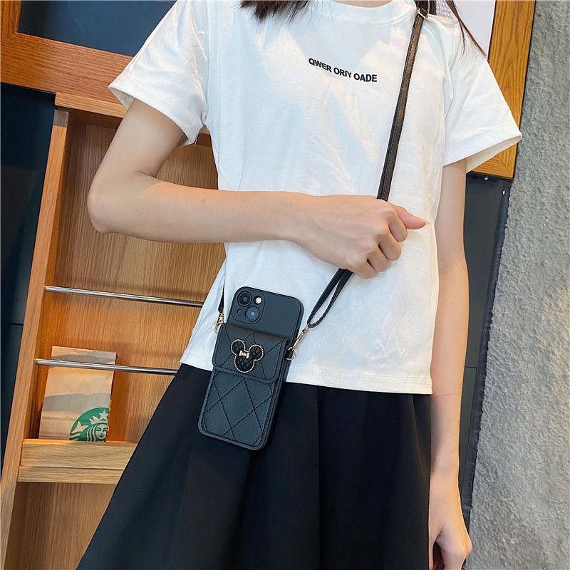 Foreign trade applicable iPhone17Pro mobile phone case metal Apple 16 Minnie head xs change card bag messenger rope
