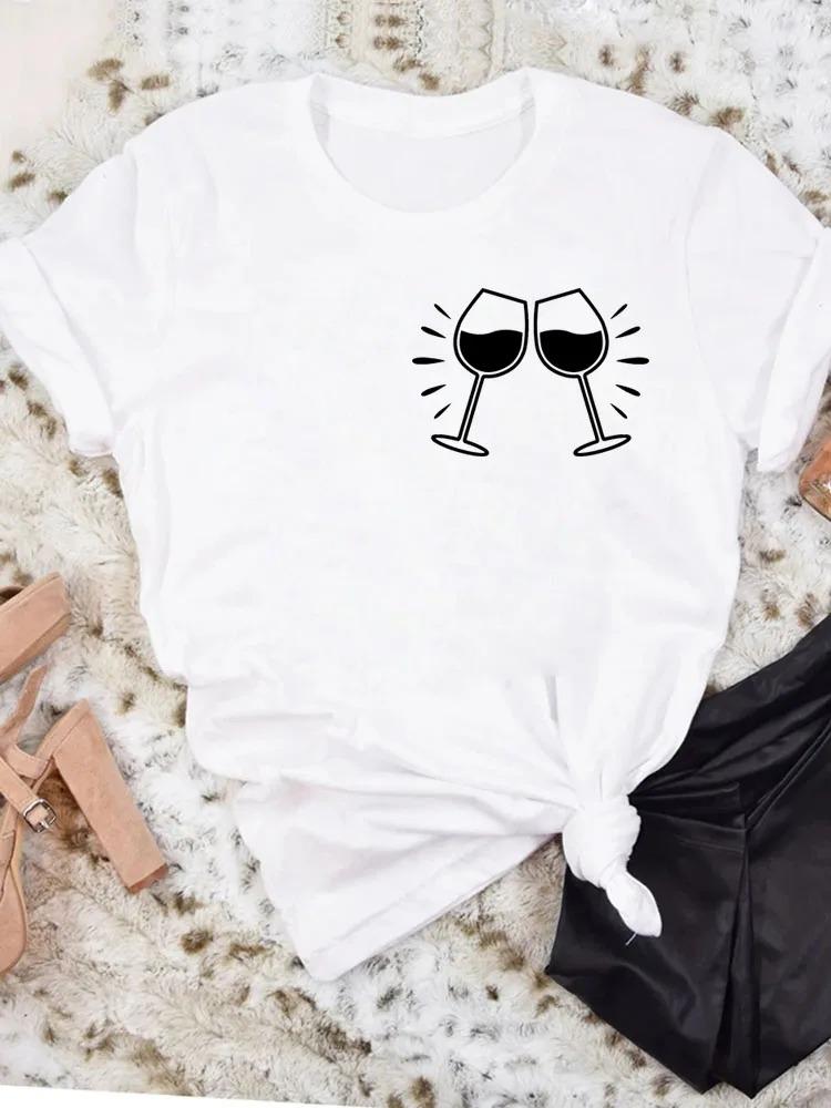 AM Coffee PM Red Wine TShirt Casual Short Sleeve Y2k Tops Womens Clothing Simple Design Fashion Harajuku White Graphic Tees