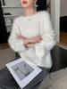 Women's Plush Cashmere Sweater: Slimming, Fluffy, Thick, Warm, Velvety Knitwear for Autumn/Winter 2025 in White.