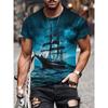 Pattern Print Mens Clothing T Shirt for Men Short Sleeve Tee Gym Clothing Men Male T-shirt Pirate Ship Print Clothes