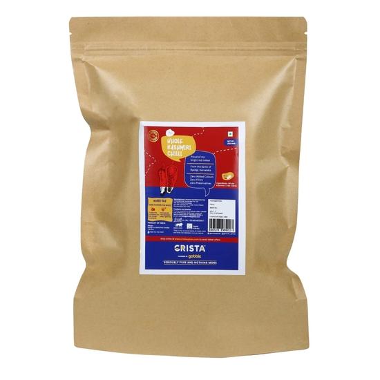 CRISTA Kashmiri Whole Chilli | Laal Mirch with Natural Oils | Premium, Natural & Sun-dried | Zero Added Colours, Fillers| Mild Spicy Grade | 250 Gms