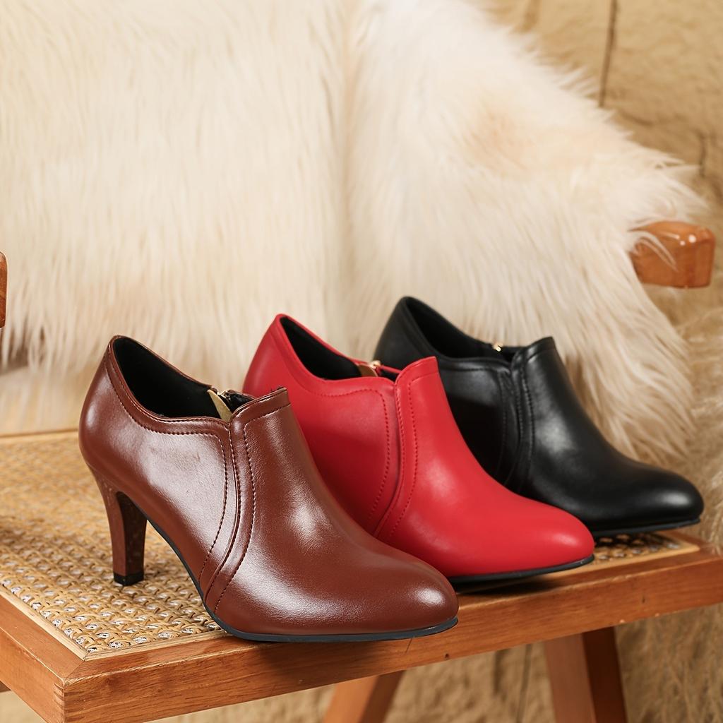 High Heels, Single Shoes, Deep Toe and Ankle Boots, Zippered Small Leather Shoes, Women's Slim Heels, Pointed Toes, Versatile Women's Shoes
