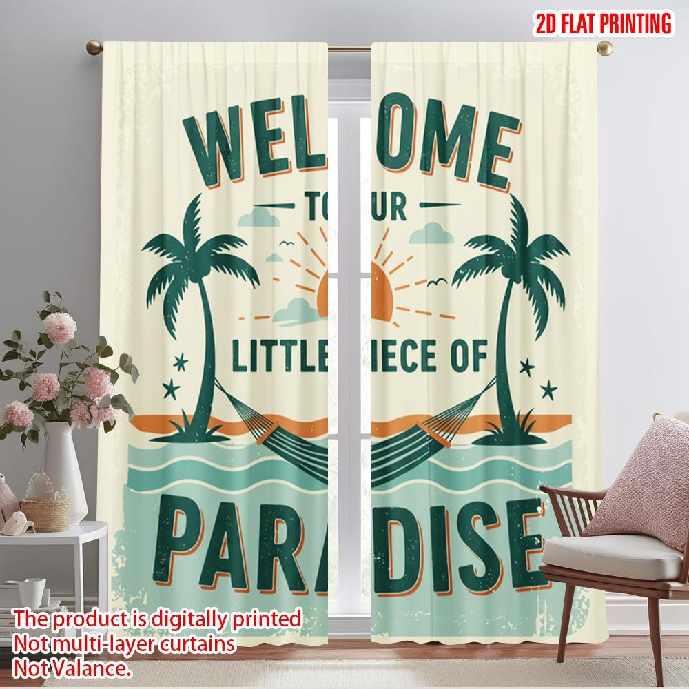 

2pcs 2D flat printing Window Drapes Welcome Little Piece Paradise Polyester Fabric Without Electricity Festive Holiday for Home 52.50×116.00 CM 2pcs