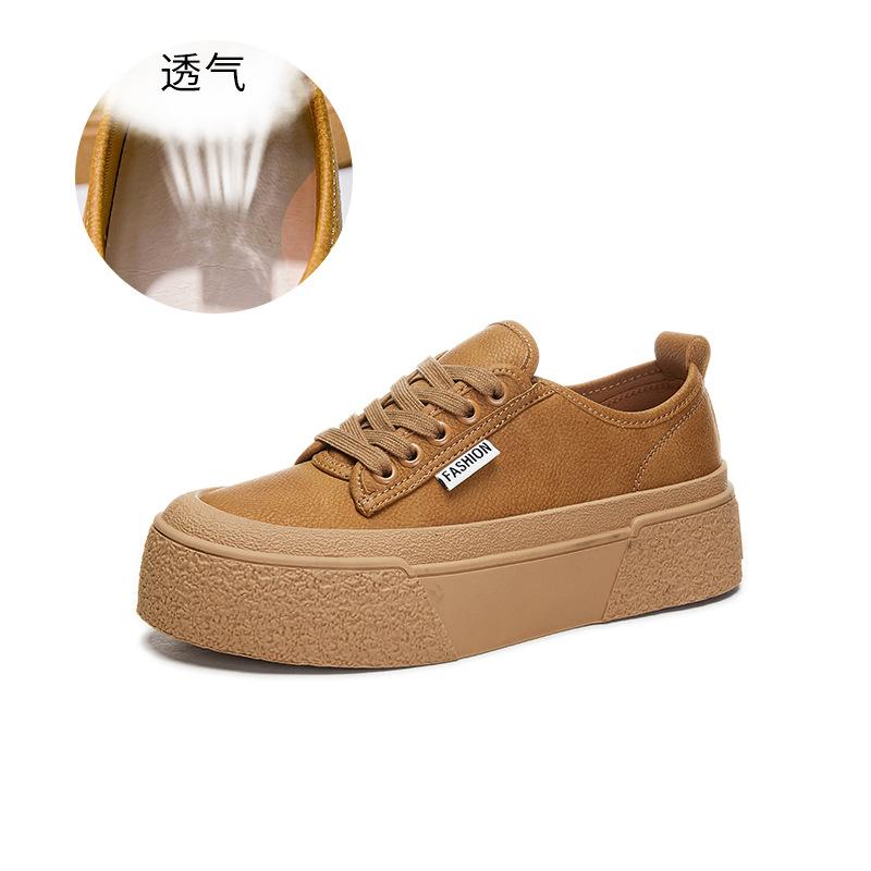Leather little white shoes women's 2025 spring new platform retro board shoes women's big head muffin women's shoes versatile casual shoes