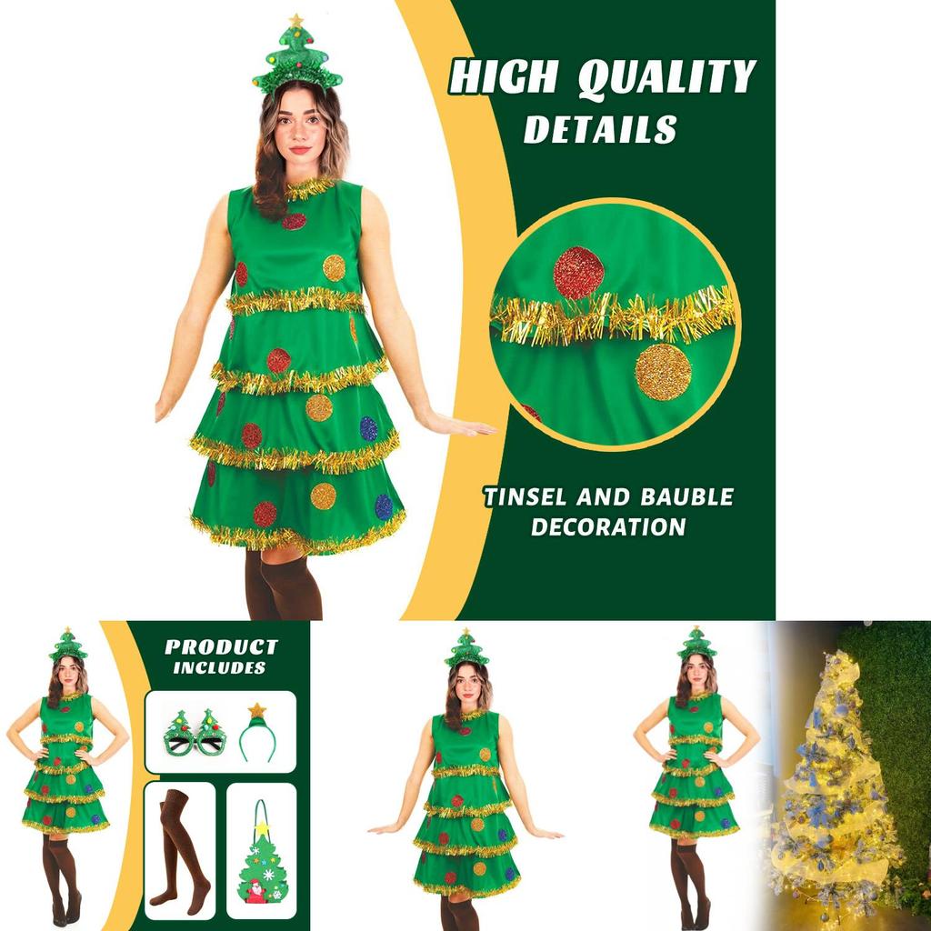 Christmas Tree Cosplay Dress For Women With Polyester Nylon Blend For Holiday Party Costumes