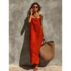 Summer Solid Color Retro Lazy Vibe Cotton Linen Slip Long Dress for Women Sexy Casual Party Dresses