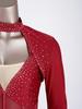 Body Vestito da Danza Lirica da Donna con Strass Manica Lunga Singola Orlo Irregolare in Rete