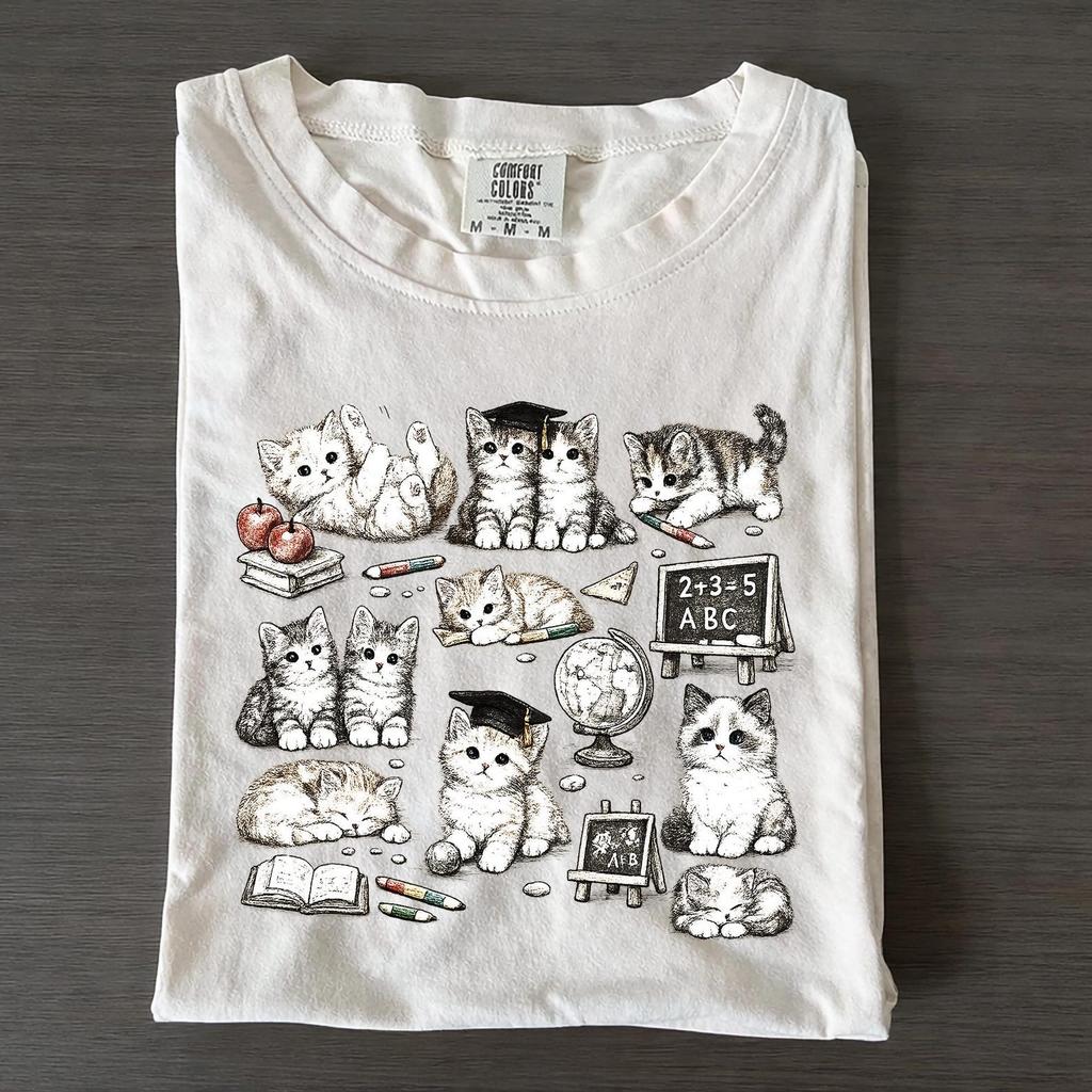 Retro Teacher Cat Kitten Shirt, Back to School Gift, Funny Cat Tee, Pet Lover