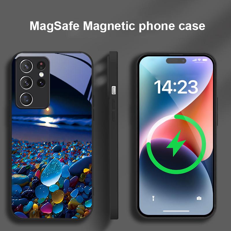 Colorful Stone Seaside For Samsung S 25 S25 Edge S25Ultra S8 9 10 20 S21 Pro S22 Plus S23 FE S24 Ultra Magsafe Glass Phone Case